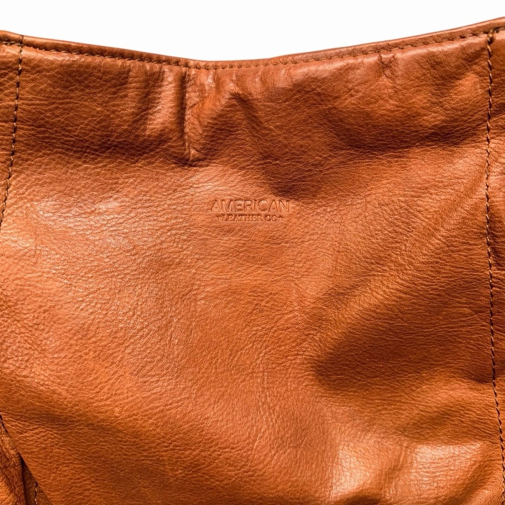 American Leather Co Austin Cognac Brown Pebbled Leather Hobo Shoulder Bag Zipper - Picture 5 of 11